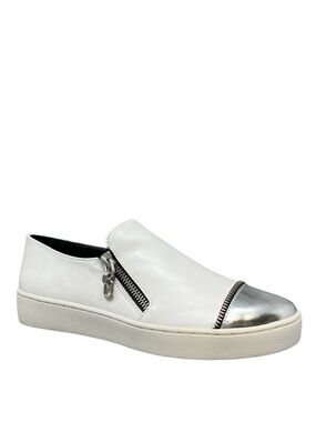 NEW Michael Kors Collection Grayson Leather Slip-On Sneakers Size 7 White Silver